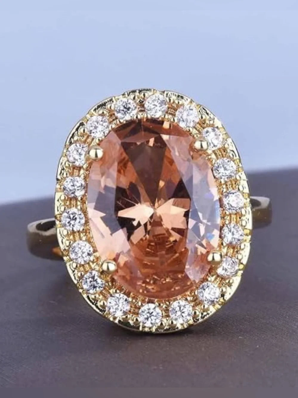 Unique huge Neiman Marcus Round Champagne Topaz cocktail ring size 7
